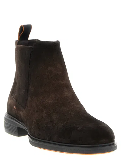 Santoni Ankle Boots With Elastic Side Panels In Brown