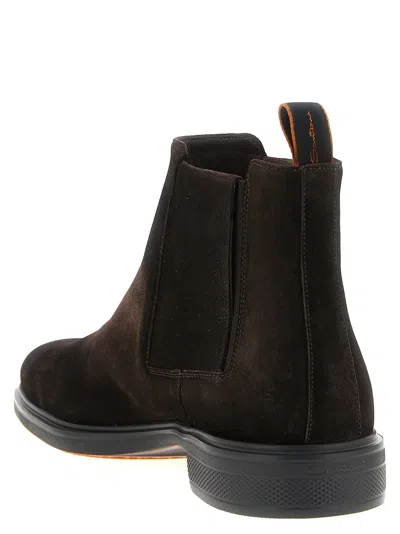 Santoni Ankle Boots With Elastic Side Panels In Brown
