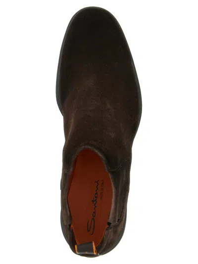 Santoni Ankle Boots With Elastic Side Panels In Brown