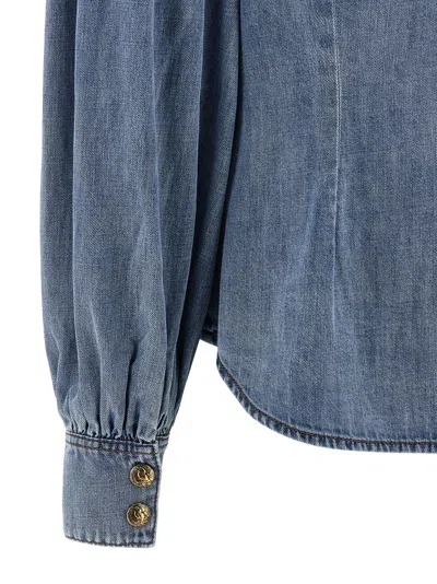 Zimmermann Cotton Denim Shirt With Mandarin Collar In Blue