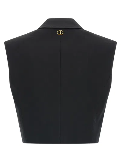 Twinset Cropped Tailored Jacket With Satin Lapels In Black