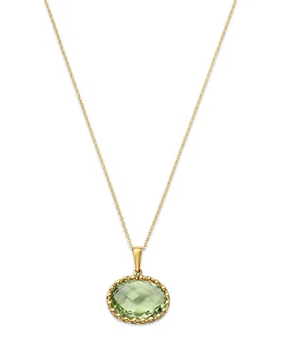 Bloomingdale's Fine Collection Prasiolite Oval Bezel Pendant Necklace In 14k Yellow Gold, 16-18 In Gold