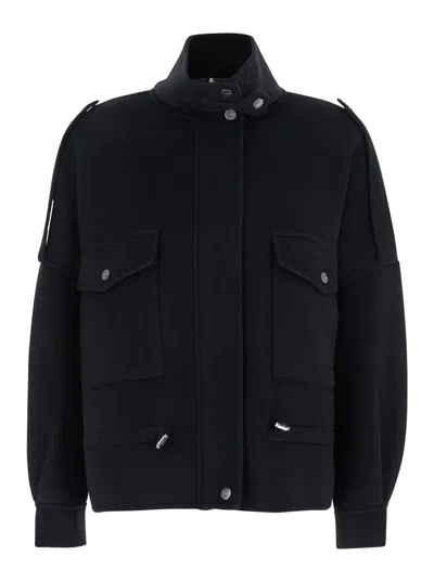 Pinko 'crostino' Black Jacket With Collar With Buttons And Front Pockets In Wool Blend Woman In Black