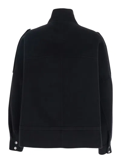 Pinko 'crostino' Black Jacket With Collar With Buttons And Front Pockets In Wool Blend Woman In Black