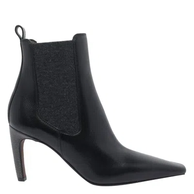 Brunello Cucinelli Leather Stiletto Heel Ankle Boots In Black