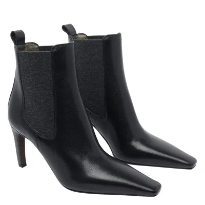 Brunello Cucinelli Leather Stiletto Heel Ankle Boots In Black