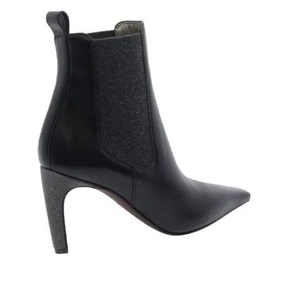 Brunello Cucinelli Leather Stiletto Heel Ankle Boots In Black