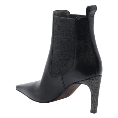 Brunello Cucinelli Leather Stiletto Heel Ankle Boots In Black