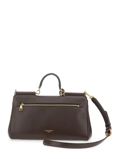 Dolce & Gabbana Brown Handbag With Key And Padlock Detail And Adjustable And Removable Shoulder Strap In Leather Wom In Brown