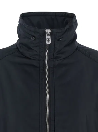 Pinko Clarinda Blue Jacket With Removable Sequin Collar And Drawstring Waist In Tech Fabric Woman In Blue