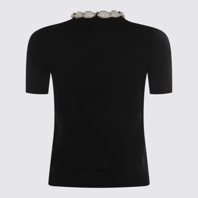 Valentino Embellished Neckline Fitted Short Sleeve Knitwear In Black