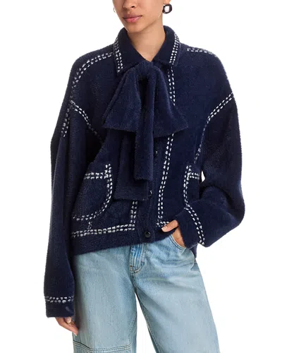 Essentiel Antwerp Ihoops Contrast-stitch Cardigan Sweater In Blue