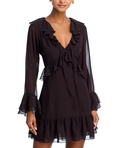 Aqua Ruffle Long Sleeve Mini Dress - Exclusive In Brown