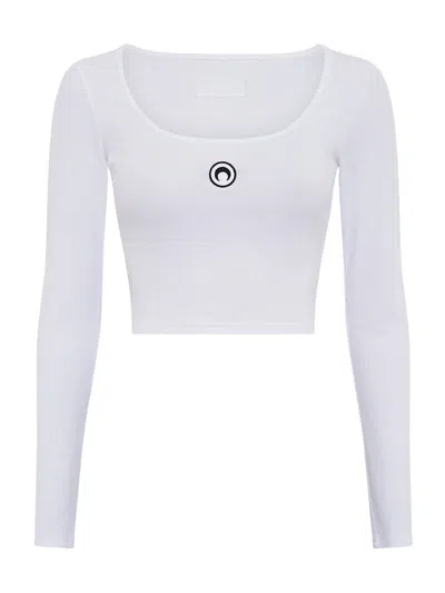 Marine Serre Short Sleeve Cropped Top With Scoop Neck In White