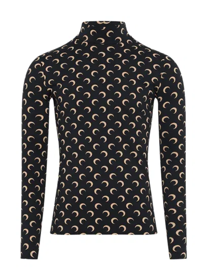 Marine Serre Black Stretch Jersey Moon Top In Black