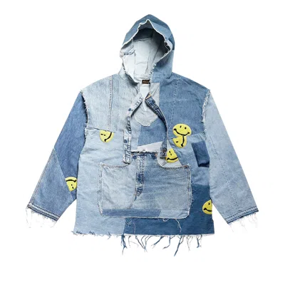 Pre-owned Kapital Smile Embroidered Denim Re-construct Baja Hoodie 'indigo' | Blue | Men's Size Onesize