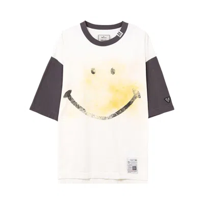 Pre-owned Miharayasuhiro Maison Mihara Yasuhiro Smily Face Printed Ringer Tee 'white' | Men's Size 46