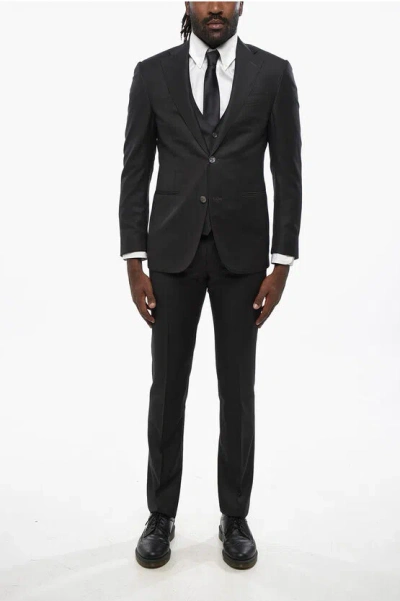 Corneliani Hairline Striped Virgin Wool Center Vent Notch Lapel Ceri.ac In Black