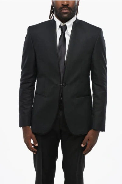 Corneliani Cc Collection Lapel-less Reset Blazer In Black