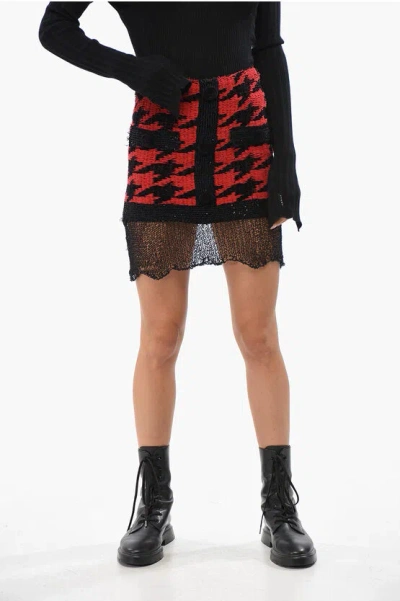 Balmain Houndstooth Patterned Miniskirt With Zip In Black