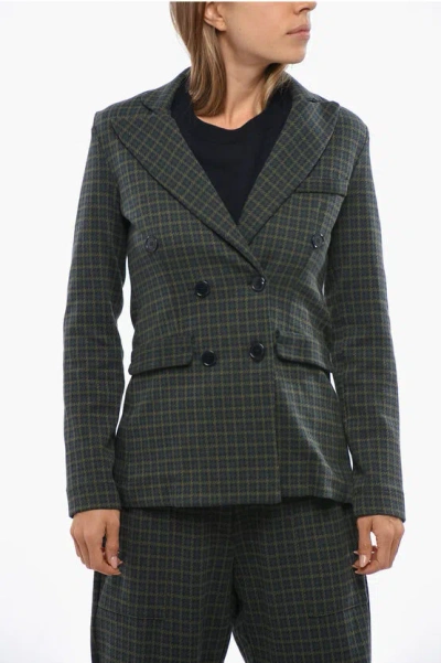 Oblo Unique Houndstooth Motif Double Breasted Blazer In Green