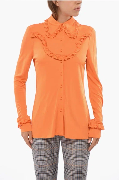 Prada Gathered Blouse With Covered Buttons In Orange