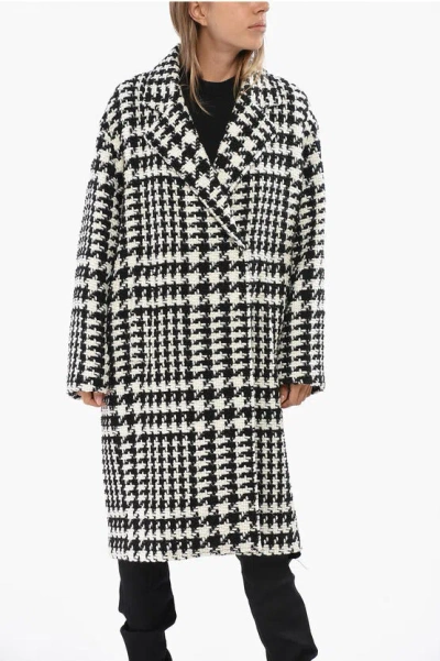 Dolce & Gabbana Black And White Coat With All-over Check Motiv In Wool Blend In White