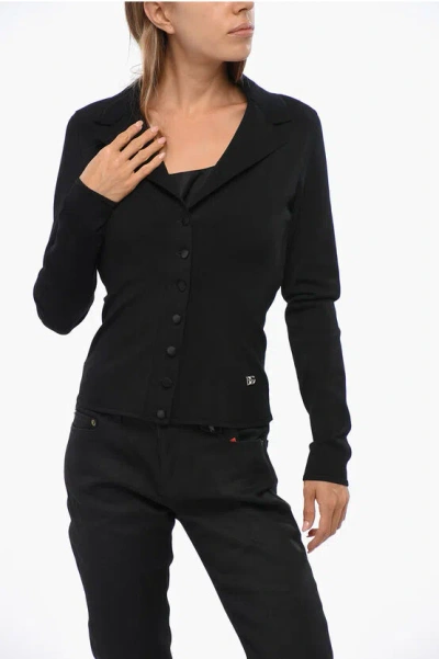 Dolce & Gabbana Solid Color Cardigan With Covered Buttons In Black
