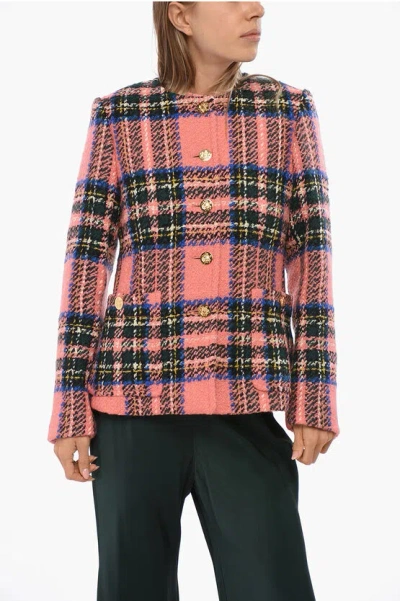 Gucci Checked Wool Stretch Blazer With Golden-effect Buttons In Black