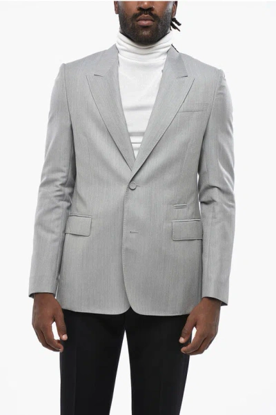 Dior Wool Blend Side Vents Peak Lapel 2-button Blazer In Gray