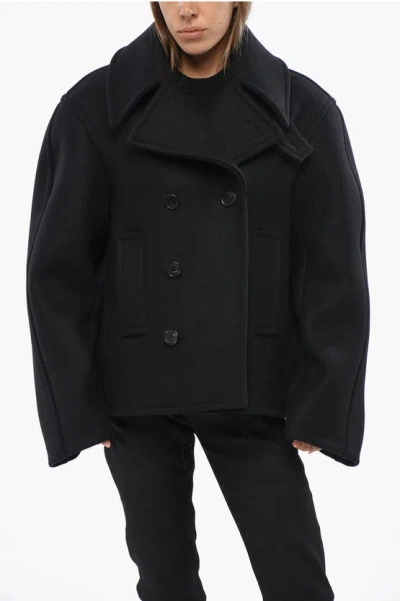 Saint Laurent Oversized Virgin Wool Peacoat In Black