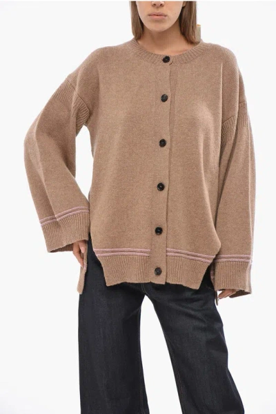 Marni Virgin Wool Cardigan With Contrasting Buttons In Brown