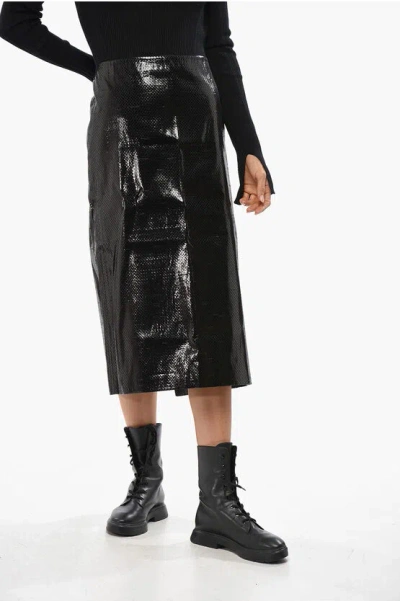 Alexander Mcqueen Silk Pencil Tarpaulin Longuette With Split In Animal Print