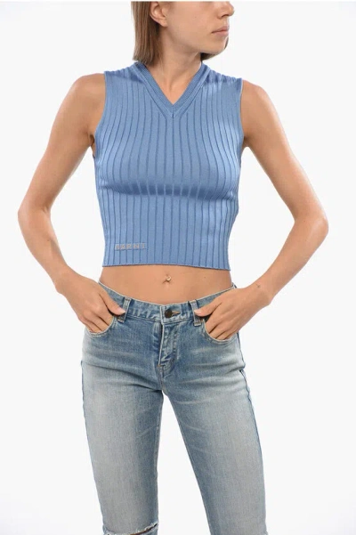 Marni Sleeveless Ribbed Knit Top In Blue