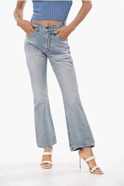 Celine Boot Cut Jeans With Logo Button 21cm In Blue