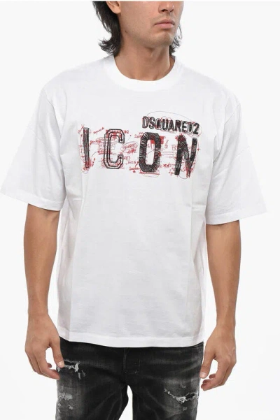 Dsquared2 Crew Neck Icon Board T-shirt With Embossed Print In White