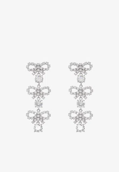Self-portrait Micro Bow Crystal Tiered Earrings In White