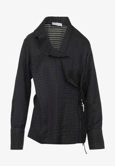 Dries Van Noten Asymmetrical Wrap Top With Draped Collar And Side Tie Detail In Black
