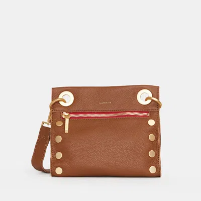 Hammitt Tony Mahogany Pebble Brushed Gold Red Zip Sml In Brown