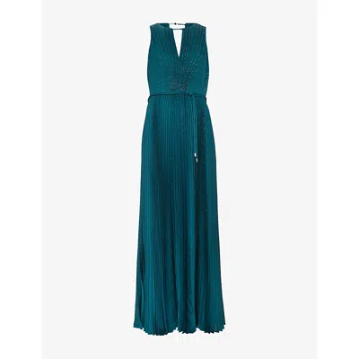 Phase Eight Womens  Simara Pleated Woven Maxi Dress In Blue