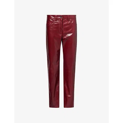 Khaite Womens Garnet Callum Straight-leg Leather Trousers In Burgundy