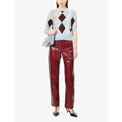 Khaite Womens Garnet Callum Straight-leg Leather Trousers In Burgundy