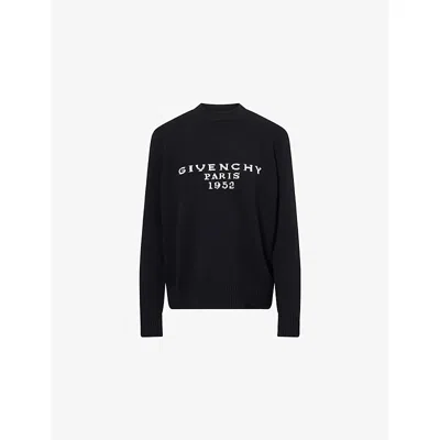Givenchy Womens Black Brand-intarsia Round-neck Wool And Cashmere Sweater