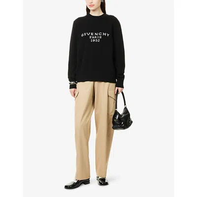Givenchy Womens Black Brand-intarsia Round-neck Wool And Cashmere Sweater