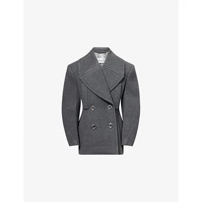 Givenchy Womens Slate Blend Double-breasted Notch-lapels Wool And Silk Coat In Gray