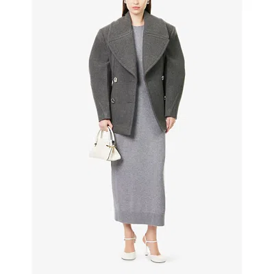 Givenchy Womens Slate Blend Double-breasted Notch-lapels Wool And Silk Coat In Gray