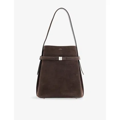 Totême Toteme Belted Suede Leather Bucket Bag In Brown