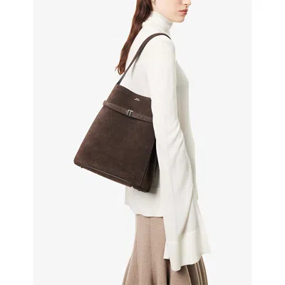 Totême Toteme Belted Suede Leather Bucket Bag In Brown