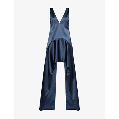 Jw Anderson Mens Steel Blue V-neck Panels Stretch-woven Mini Dress