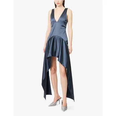 Jw Anderson Mens Steel Blue V-neck Panels Stretch-woven Mini Dress